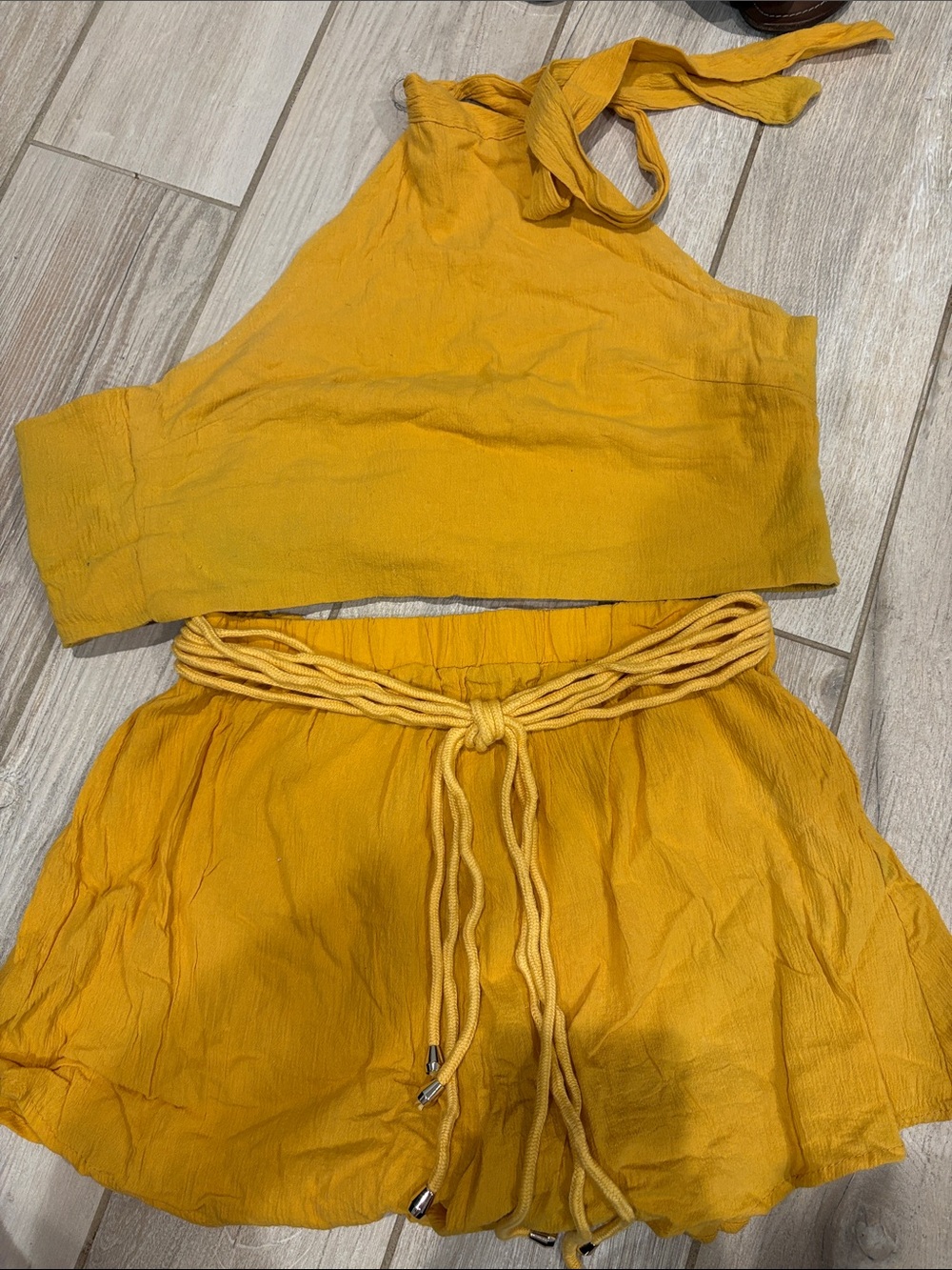 Mustard Yellow Two-Piece Halter Crop Top & Skirt Set